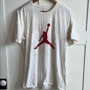 Distressed White Gym Workout T Shirt Red Air Jordan Logo Size Medium